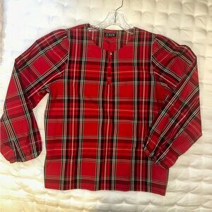 J Crew red plaid cotton blouse size M
